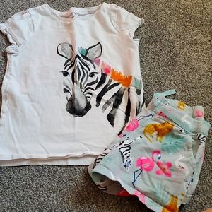 Carters girls Zebra and animals shorts and t-shirt set